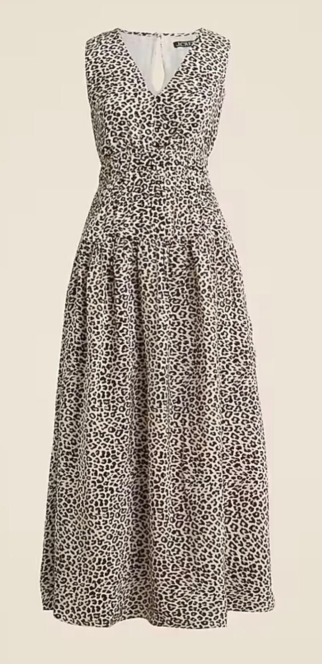 J.Crew Midi Dress Brown Leopard Crepe de Chine Sleeveless A-line Hyacinth